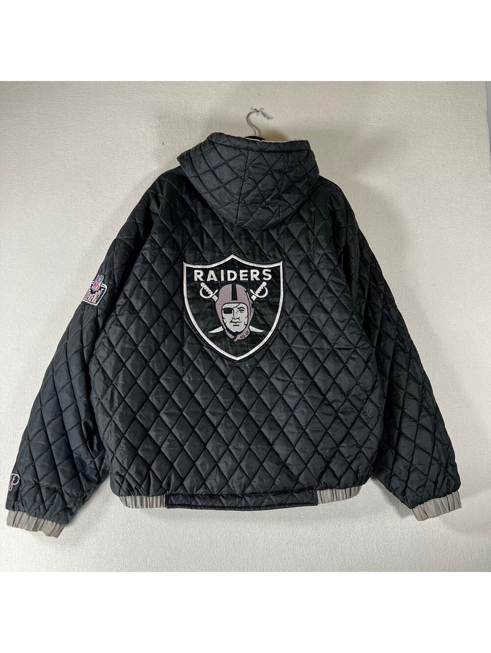 Vintage 90s Oakland Raiders Reversible Quilted Hooded Jacket